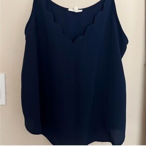 Elegant Navy Blue Scallop-Edge Women's Top